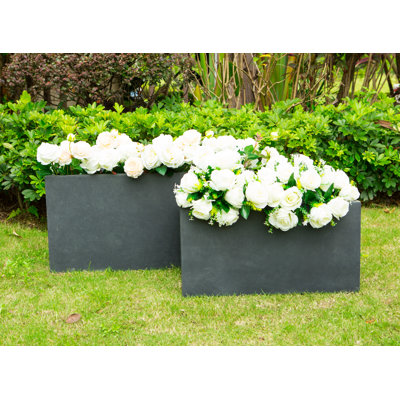 Wurster Lightweight Durable Modern Rectangle Outdoor Planter Set, 31 Inch and 23 Inch Long