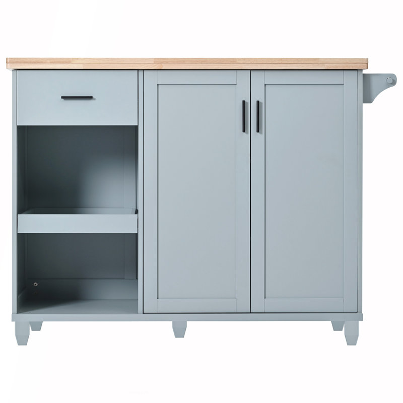 Kitchen Island with Foldable Counter Top, Spacious Storage, and Rolling Wheels for Versatile Use in Any Room, Light Blue