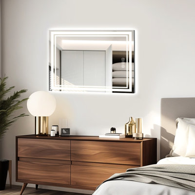 Miroir de salle de bain HD 5 mm 40 po x 24 po, désembuage 5 minutes, 3 couleurs réglables, Cri90 +, fonction mémoire, Hd mural éclairé à l'avant et à l'arrière, ajustable, fonction, meuble-lavabo rétro-éclairé