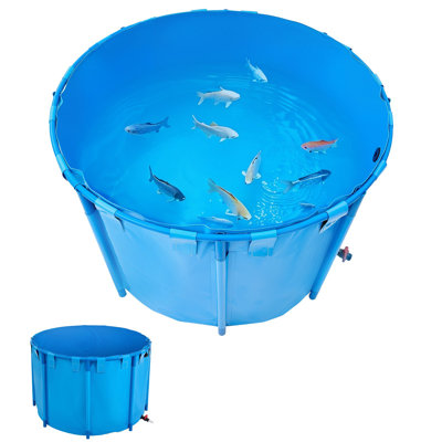 Canvas Fish Pond, 448.8 Gal Capacity Above Ground Fish Pond, Foldable PVC Koi Tank, Round Goldfish Tank With Stable Frame And Drain Valve, For Aquaculture, Koi Breeding, And Irrigation (Blue)