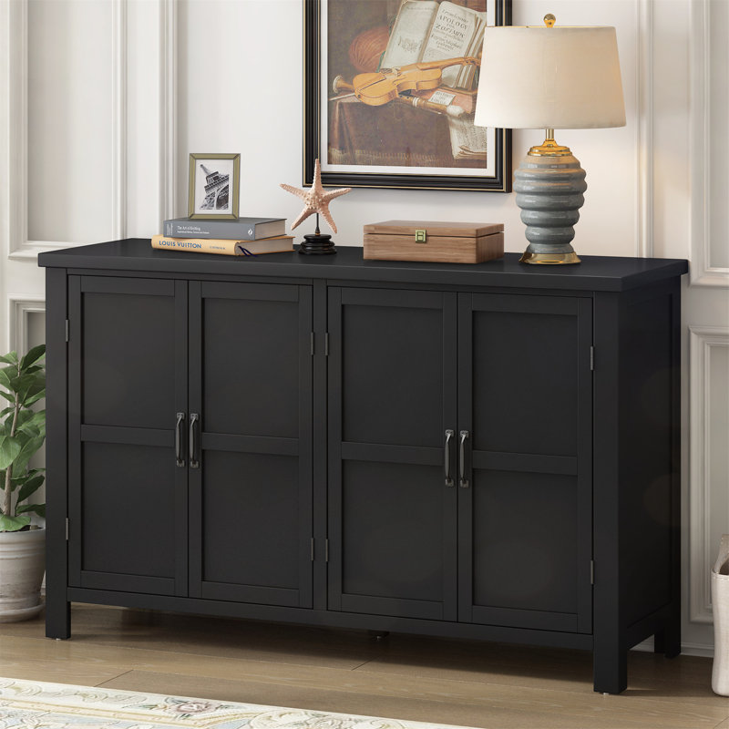 Buffet polyvalent 4 portes avec fabrication robuste et tablettes réglables pour la maison, Noir