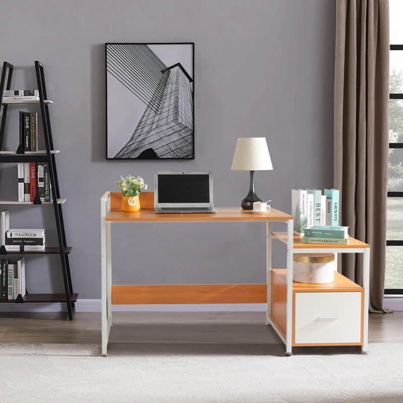 Zenia Metal Base Computer Desk with Power Outlet