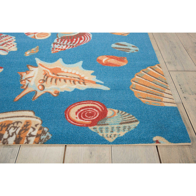 Azure Seashell Pattern 10' x 13' Synthetic Indoor/Outdoor Rug