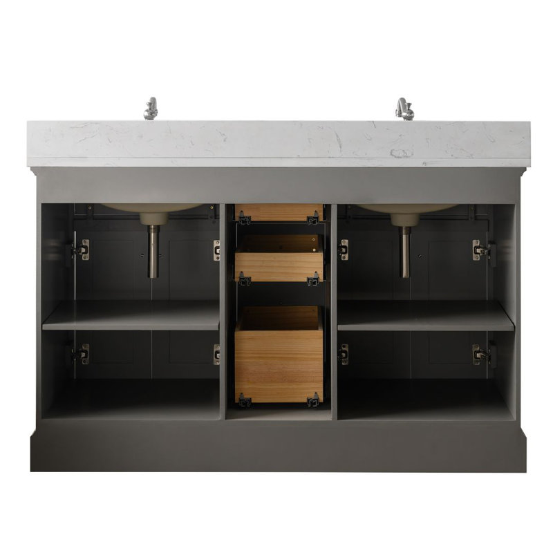 Ensemble de meuble-lavabo double 54 po Currahee, Gris / Nickel brossé