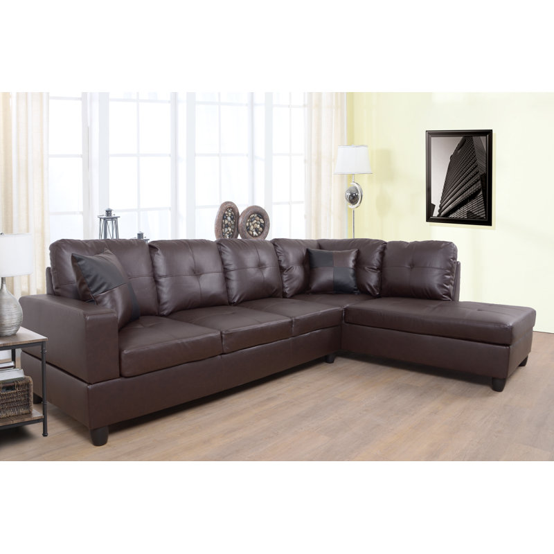 Mavretta Upholstered Sectional, Right Hand Facing, Brown Pebbled Faux Leather