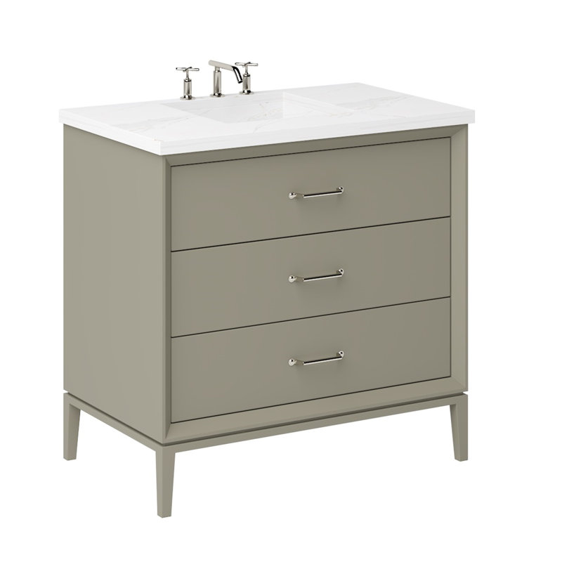 Alexandra Three-Drawer Single Bath Vanity, French Olive, 30", Satin Nickel