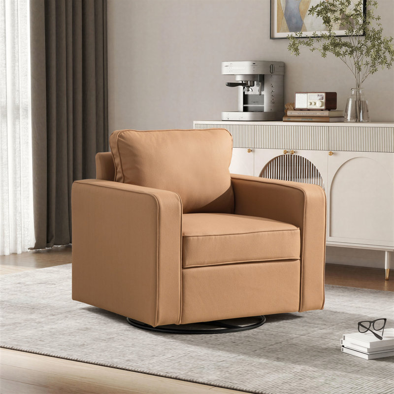 Fauteuil d'appoint pivotant l 33,7 po, fauteuil rembourré avec rangement, Ambre