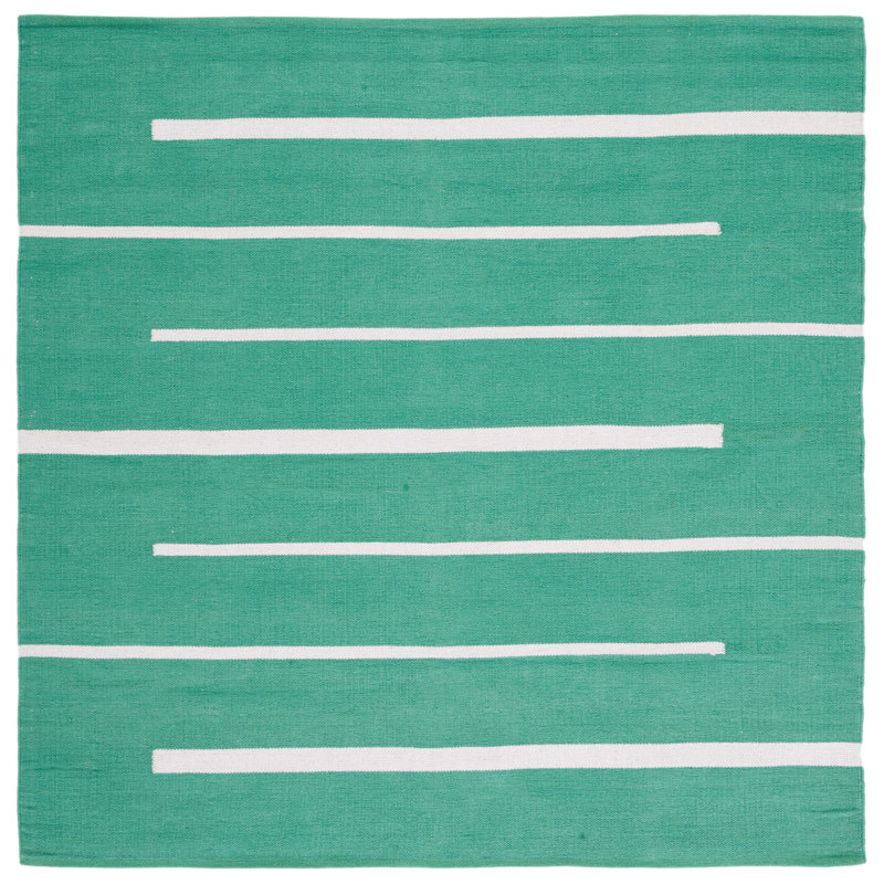 Estine Hand Woven Cotton Striped Rug, Square 6'