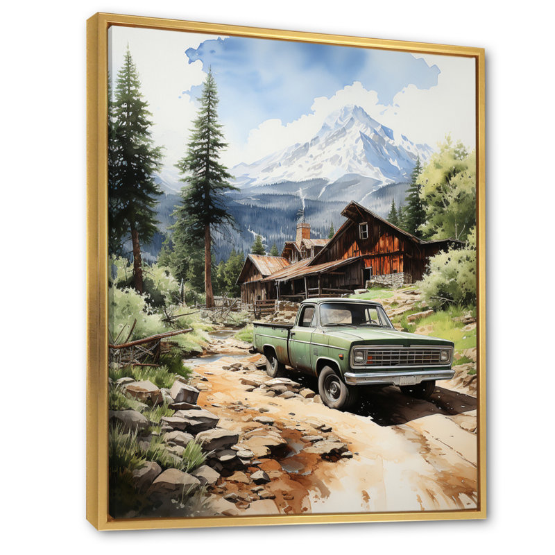 Arroliga Pickup Truck Retreat - impression, H 20 po x l 12 po x P 1 po, Cadre flottant doré