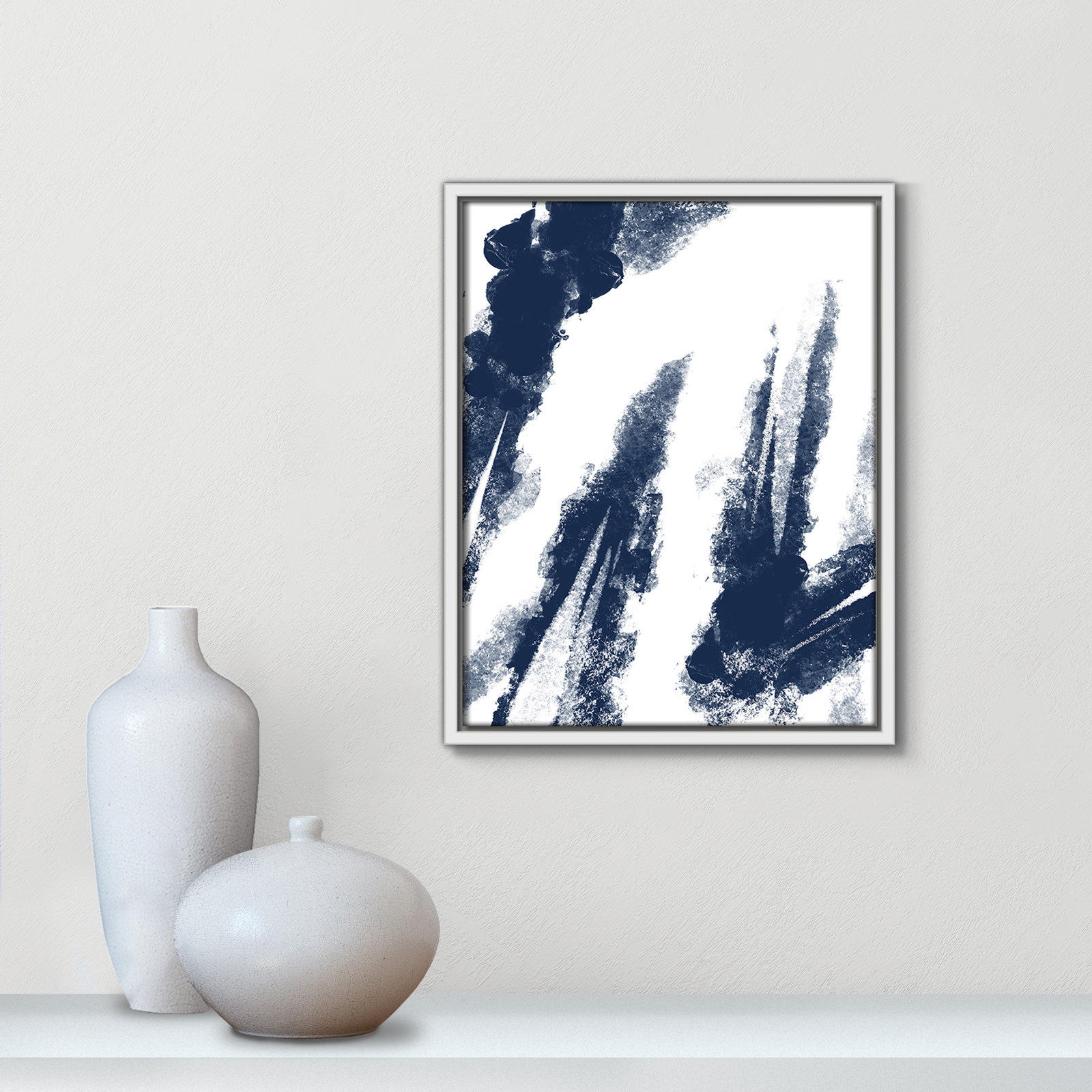 Ferne "Navy Striking Seams 2" Print, 15.5" H x 12.5" W x 2" D, White Framed Canvas