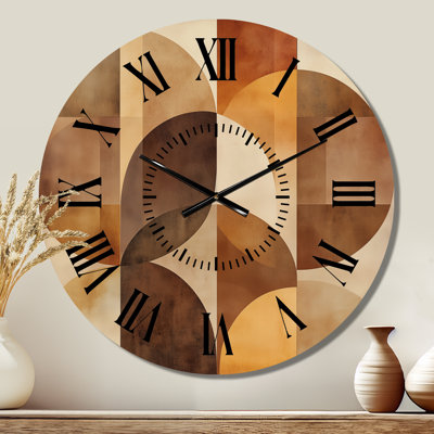 Earthtone Arc Composition II - Modern Non-Ticking Metal Wall Clock