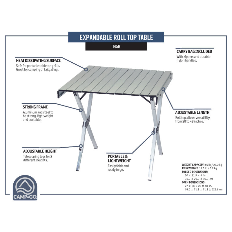 27'' Rectangular Adjustable Folding Table