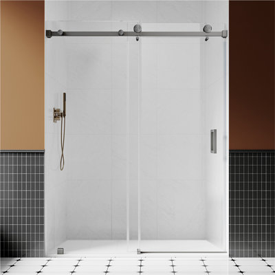 UKS05 51 in. to 55 in. x 80 in. H Frameless Sliding Shower Door in Space Gray with 3/8 in. (10mm) Clear Glass