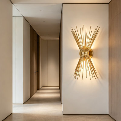 Applique murale dorée 20,08 po Sunburst, applique murale à 2 lumières DEL avec finition feuille d'or pour chambre à coucher, salon et espaces commerciaux