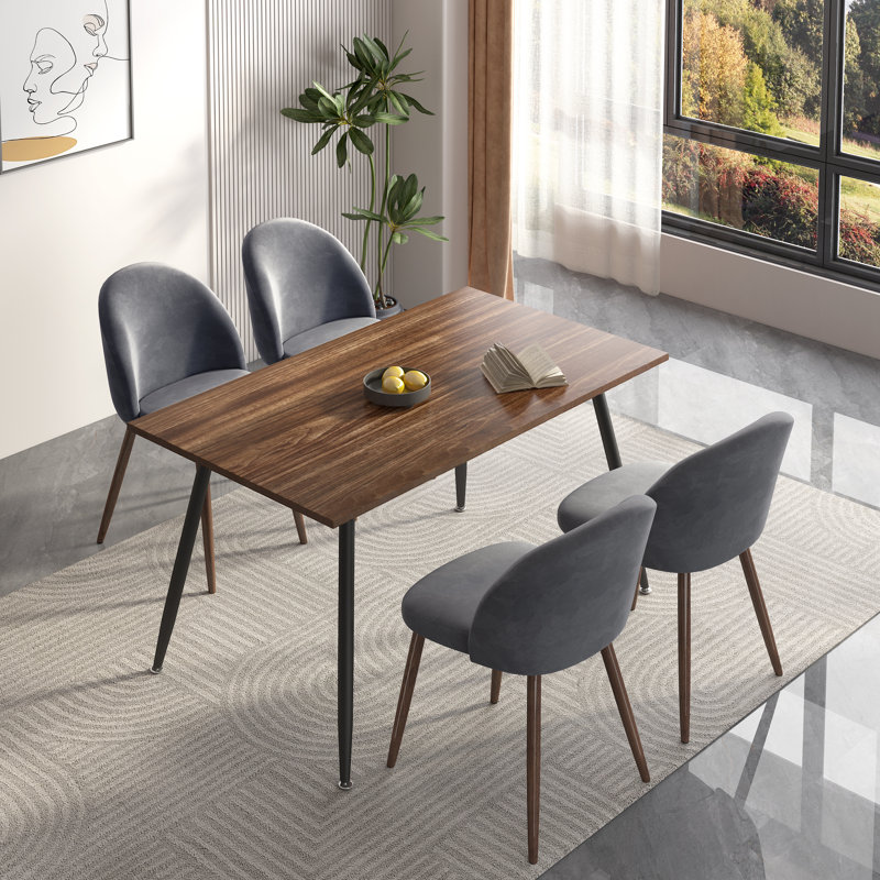 Meilani 4 - Person Four Leg Dining Set, Gray, Dark Wooden