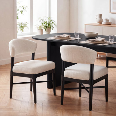 Modern Upholstered Solid Wood Dining Chair with Backrests, Side Chair for Dining Room/Living Room