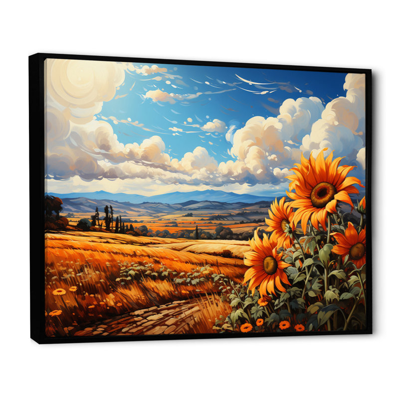 Champ de tournesols français Bilow, charme de campagne III - impression, H 12 po x l 20 po x P 1 po, Cadre flottant noir