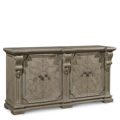 Brown Elm Transitional Sideboard with Ornate Fretwork