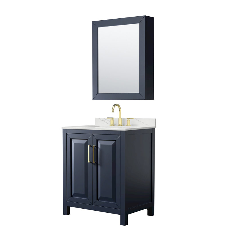 Daria 30'' W Vanity, Blue, Brushed Gold, White Quartz