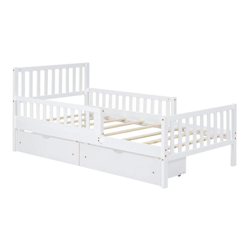 Curits 2 Drawers Platform Bed with Guardrails, Twin, White