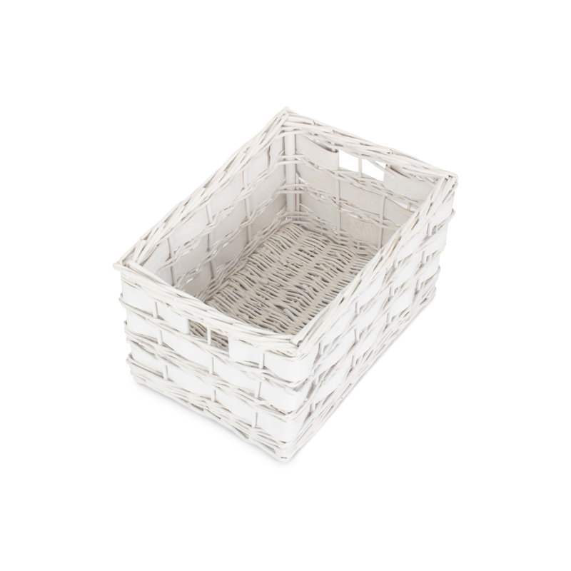 Wicker Scandi Style Storage Basket, White, 19cm H x 38cm W x 26cm D