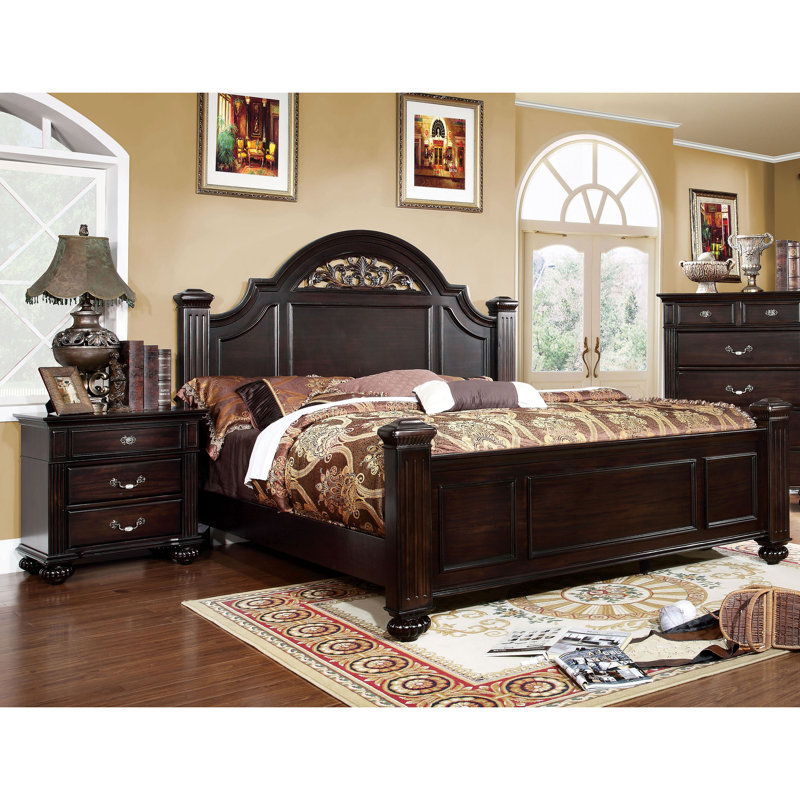 Aime Wood Bedroom Set, King, 2 Pcs: Bed, Nightstand, Brown