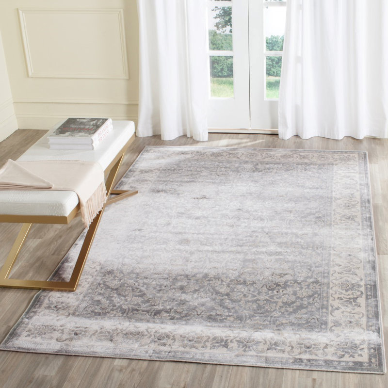 Tapis oriental en viscose en argent / ivoire Ensembles, Rectangle 6 pi 7 po x 9 pi 2 po
