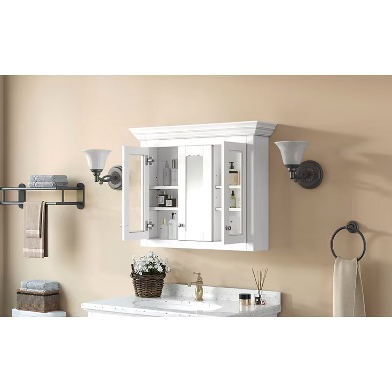Armoire à pharmacie de 35 po avec miroir, 5 tablettes fermées et réglables, armoire de rangement murale avec portes en verre