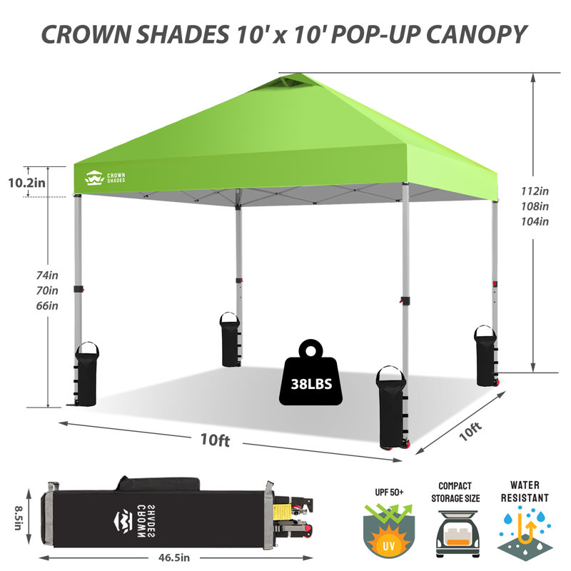 10 Ft. W x 10 Ft. D Metal Pop Up Canopy Tent with One Push Setup, Green