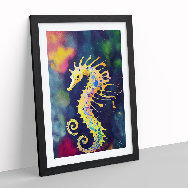Seahorse Paint Splash No.2 - Single Picture Frame Painting, Black Framed, 64cm H x 46cm W x 2cm D