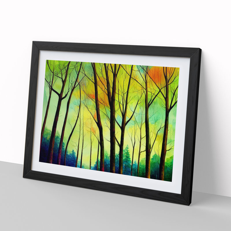 Watercolour Spring Forest - Single Picture Frame Print, 46cm H x 64cm W, Black