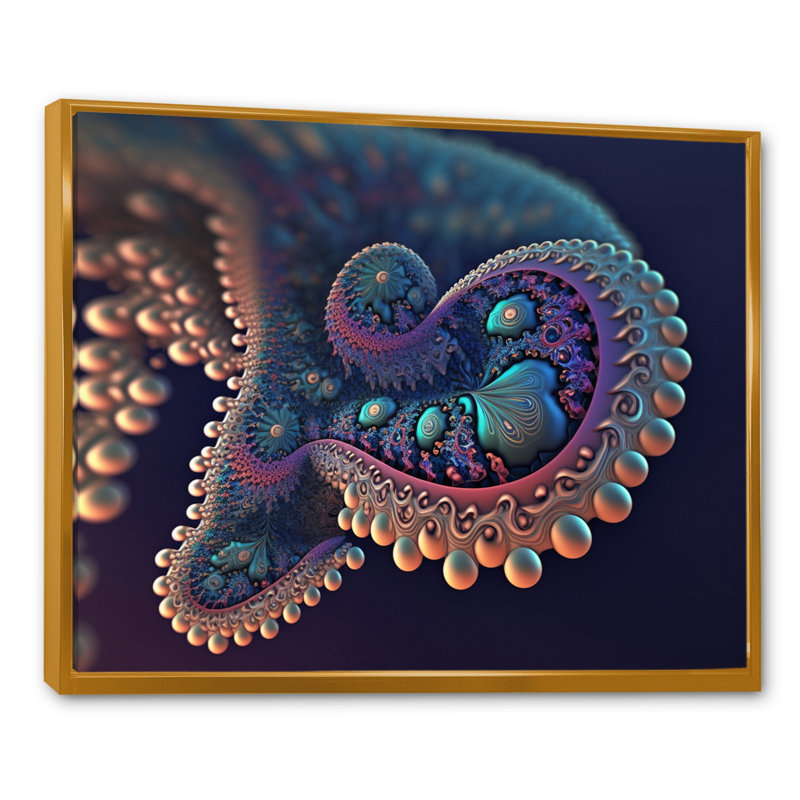 «Turquoise Fractal Mystery VI», reproduction sur toile, H 34 po x l 44 po x P 1,5 po, Toile avec cadre flottant or