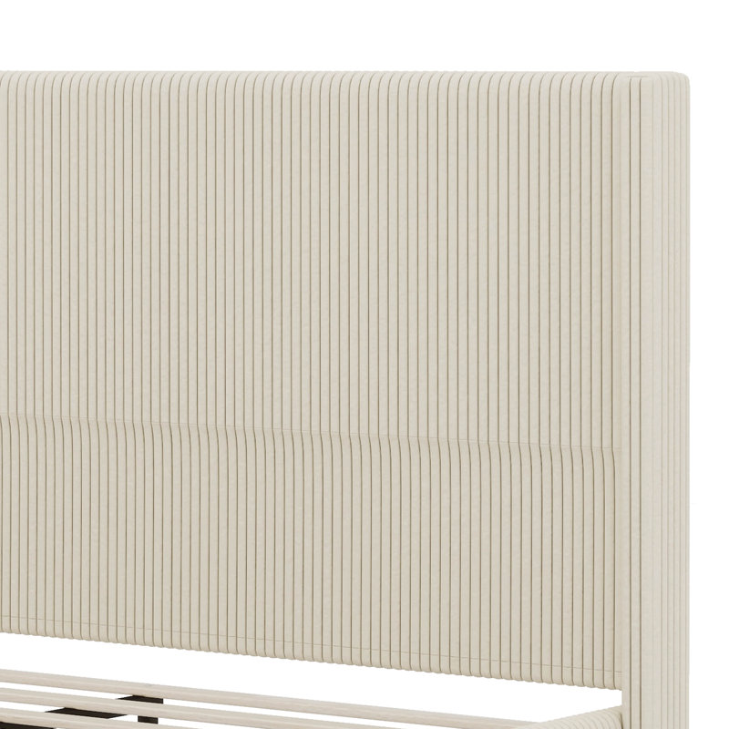 Structure de lit plateforme tapissier, lit à oreilles avec tête de lit de 50,7 po, Crème, Grand lit