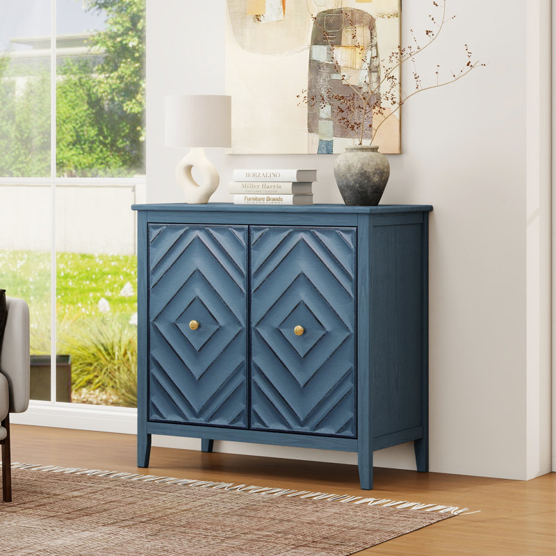Vintage Farmhouse Accent Cabinet with Adjustable Shelf, Distressed Wood Storage Cabinet for Entryway, Living Room & Dining Area