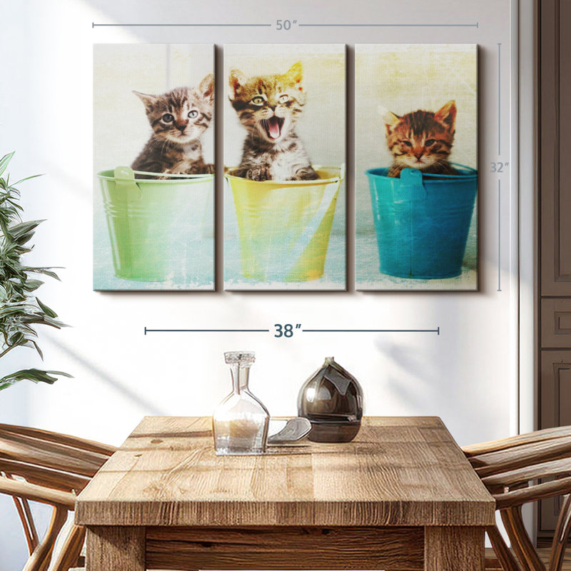 "Chatons" 3 pièces, H 32 po x l 50 po