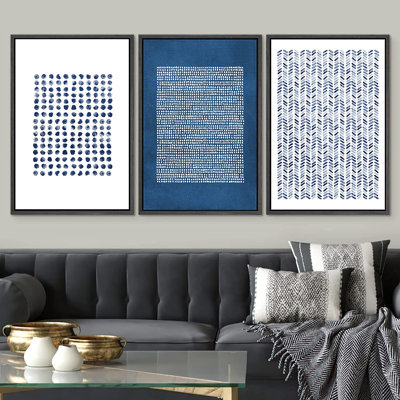 Ensemble de motifs géométriques abstraits - formes flottantes, ensemble de 3 impressions sur toile