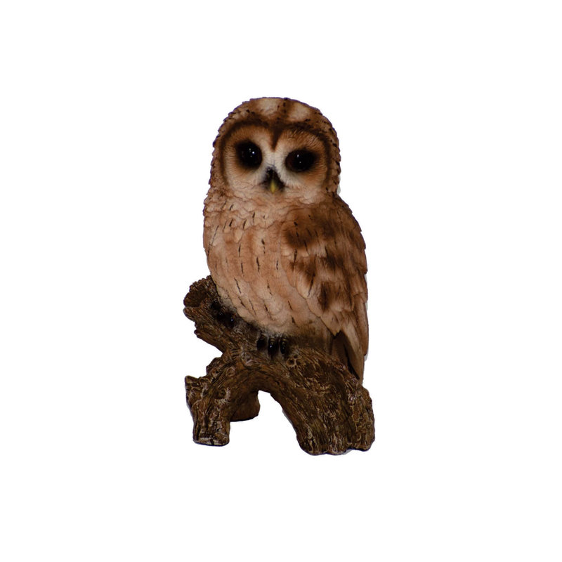 Small Tawny Owl on Stump Resin Garden Statue