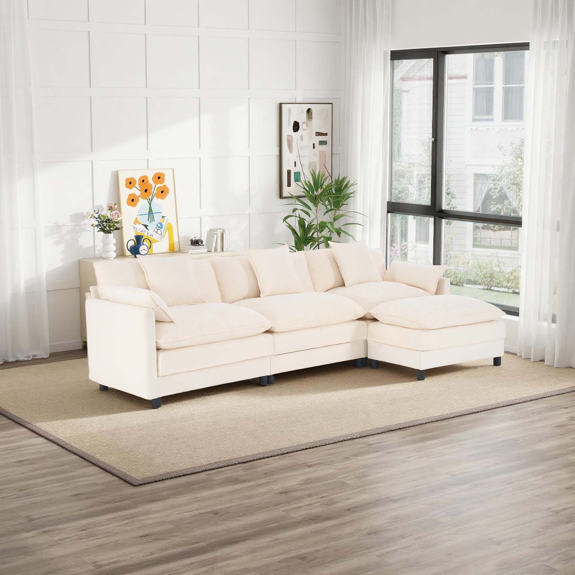 Ivy Bronx 108" L Shaped Chenille Modern Sofa Modular Sectional Cloud ...