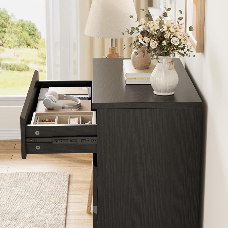 138 cm W Chest of 6 Drawers, Black