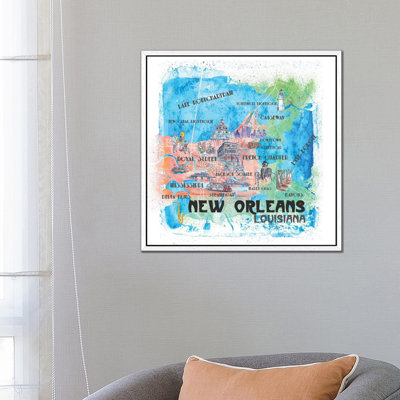 New Orleans Louisiana USA Illustrated Map by Markus & Martina Bleichner - Painting on Canvas