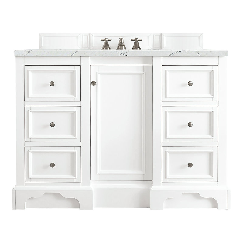 De Soto 48'' W Single Vanity, Bright White, Eternal Jasmine Pearl Quartz, 8" Widespread