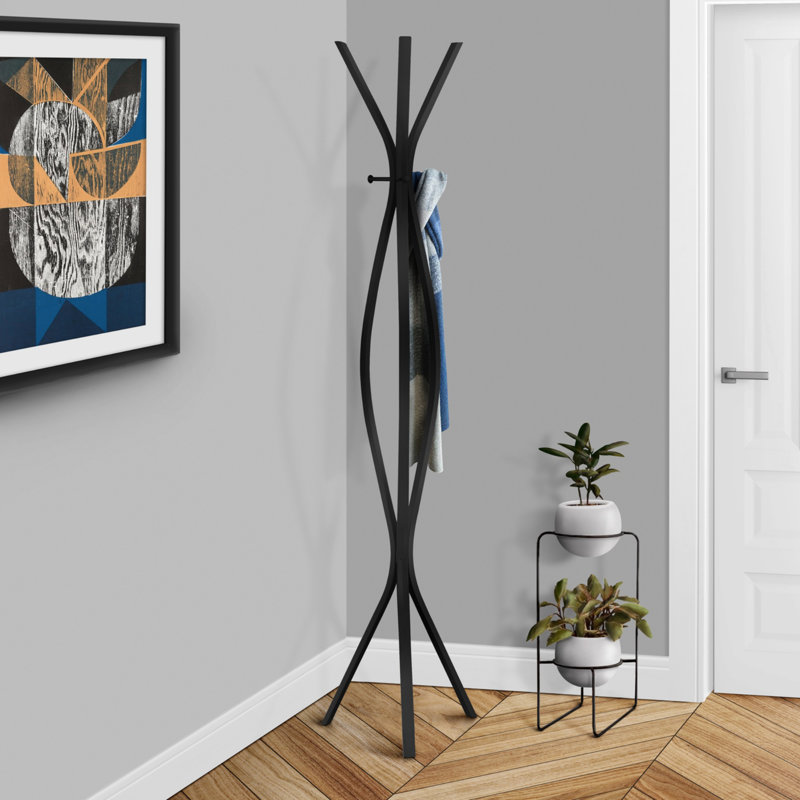 Contemporary Free Standing Coat Rack With 3 Hooks, Sturdy Metal Design For Entryways And Bedrooms, 72 Inches Tall