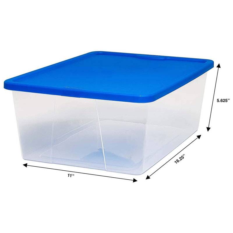 Homz Stackable Plastic Storage Container, 12 QT, Blue, 4 Pack