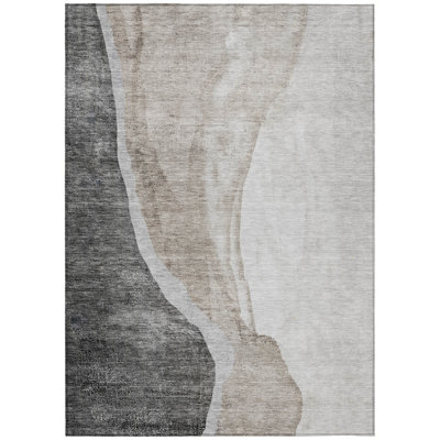 10' X 14' Charcoal Gray And Taupe Abstract Washable Indoor Outdoor Area Rug