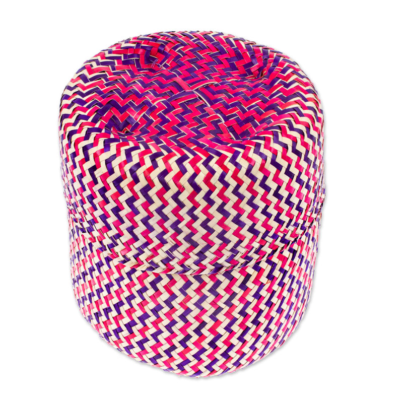 Tigre fabriqué à la main dans un panier en fibre naturelle bleue, Rouge, H 6,75 x l 6,25 x P 6,25