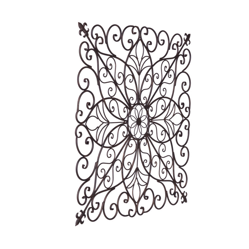 Lotus Scrollwork Square Metal Wall Decor