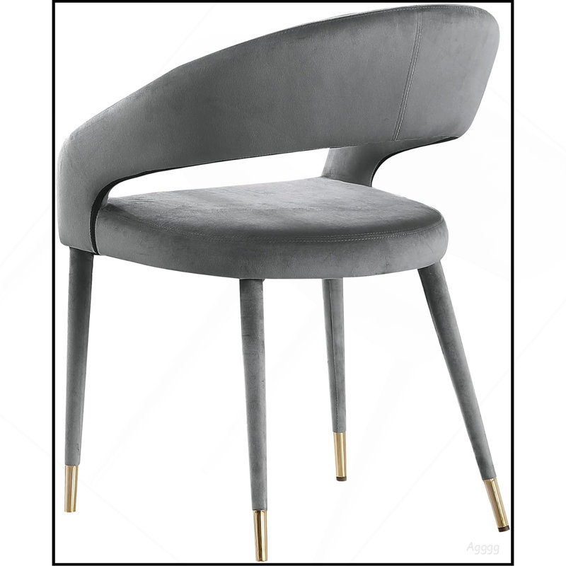 Ensemble de 2 chaises de salle à manger Modern Velvet, pieds en bois avec embouts dorés, gris, Gris