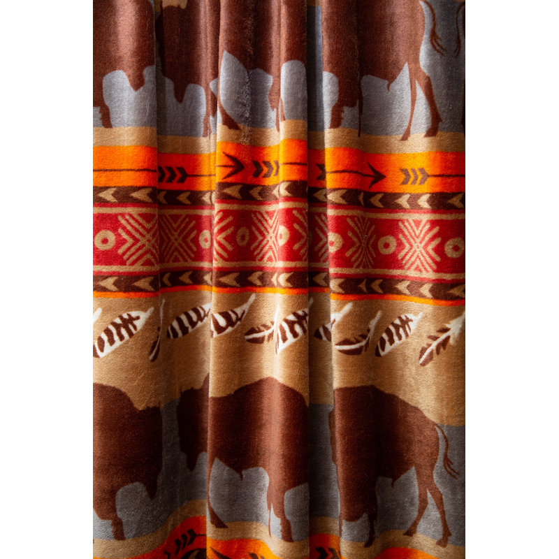 Rustic Blue and Brown Velvet Room Darkening Curtain Panels