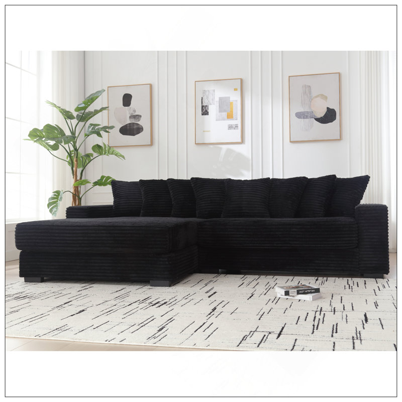 Canapés surdimensionnés en deux pièces, canapé en L, velours côtelé, méridienne gauche, avec accoudoirs, huit coussins décoratifs, canapé d'angle, facile à assembler