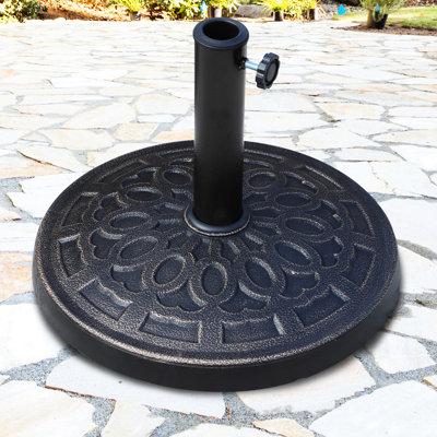 17" 26 Lbs Round Resin Umbrella Base Stand, Ornamental For Lawn, Deck, Backyard - 1.5", 1.89" Pole Suitable, Bronze Elegance Ornate Gardens, Decks, Backyards Matches Pole, Sparkle
